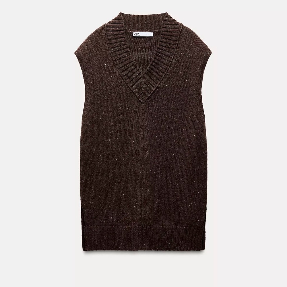 Zara V-Neck Brown Sweater Vest